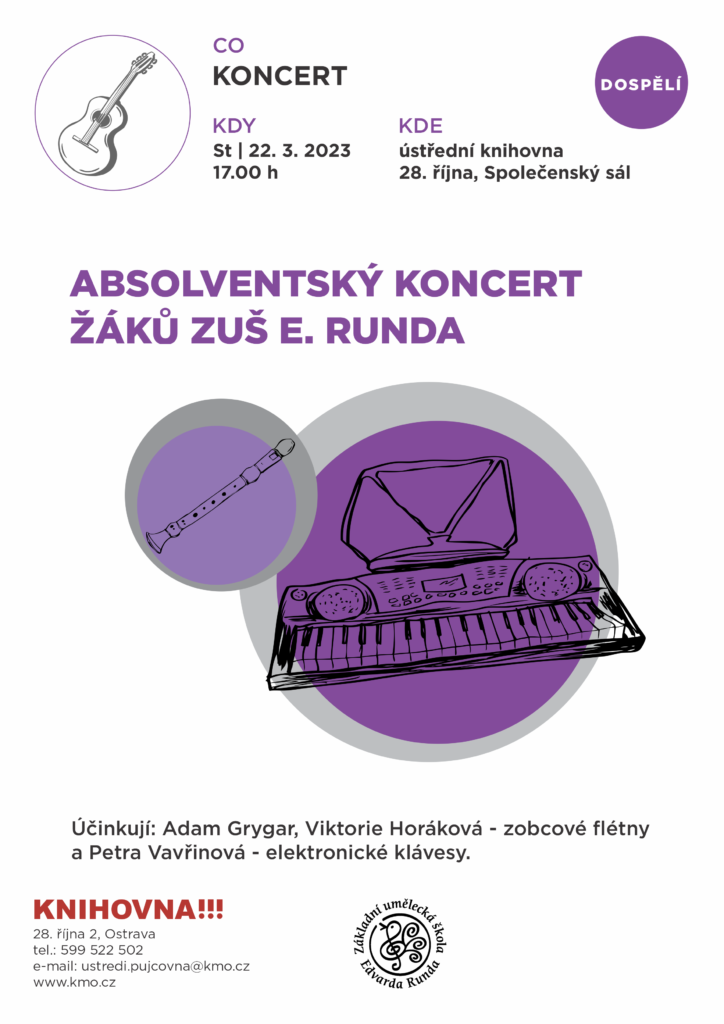 Plakát k absolventskému koncertu žáků ZUŠ E. Runda
