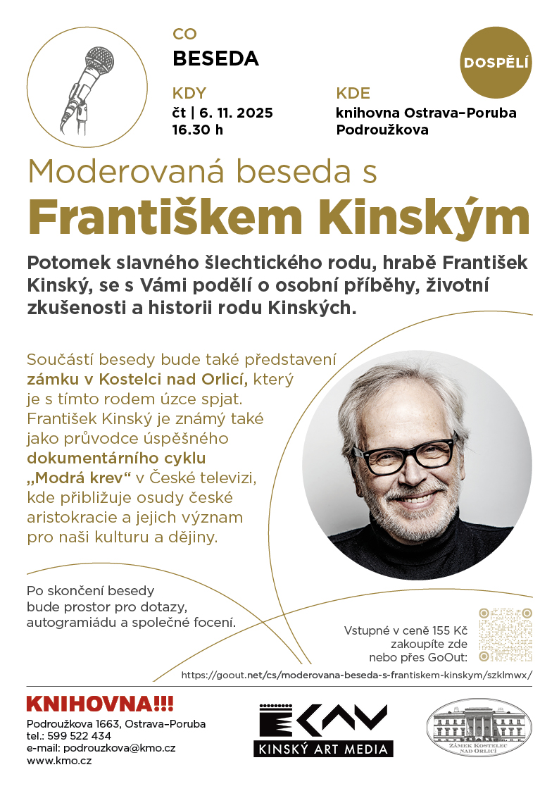 Plakát k besedě s hrabětem Františkem Kinským