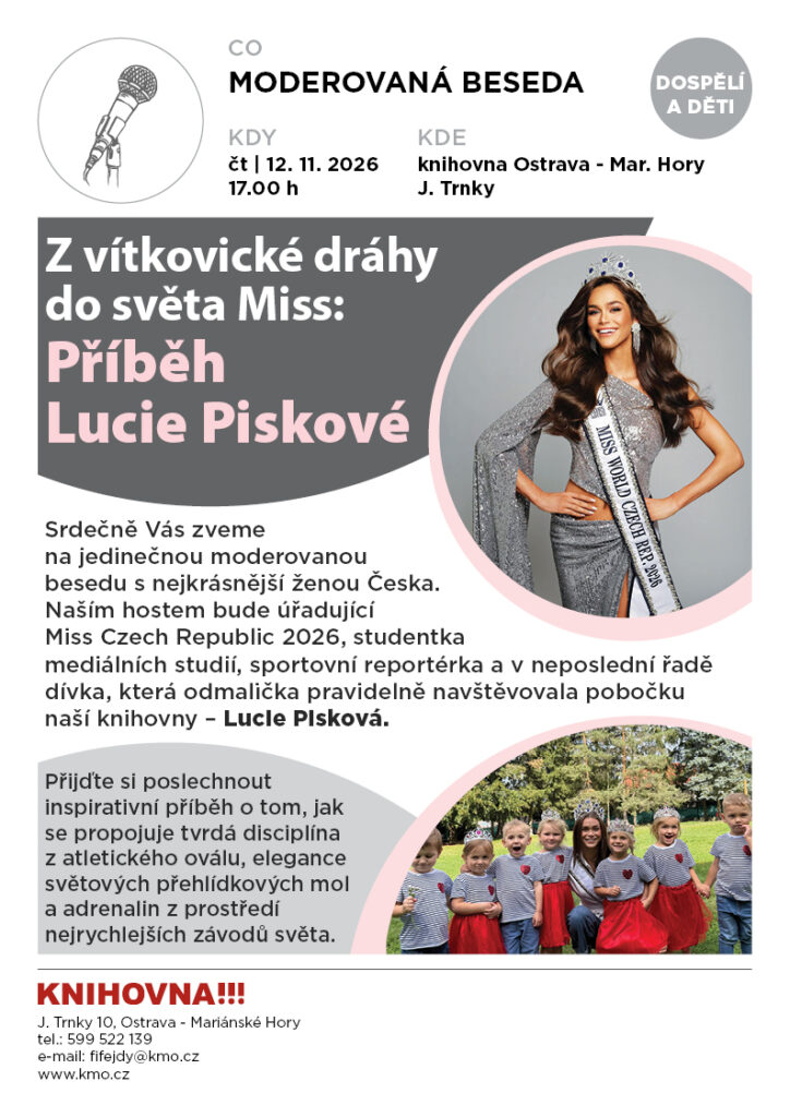 plakát k besedě s Miss České republiky za rok 2026 Lucií Piskovou z Ostravy